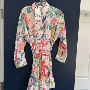 Zara Multicolor Floral Shirt Dress